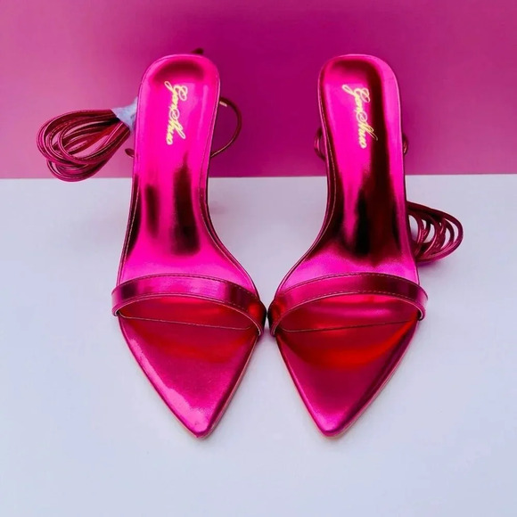 Women’s Metallic Pink Lace-Up Stiletto Heels Sexy Party Shoes Size 7 - Picture 2 of 9